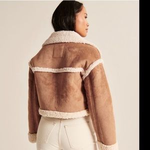 Short Faux Suede Sherpa-Lined Coat